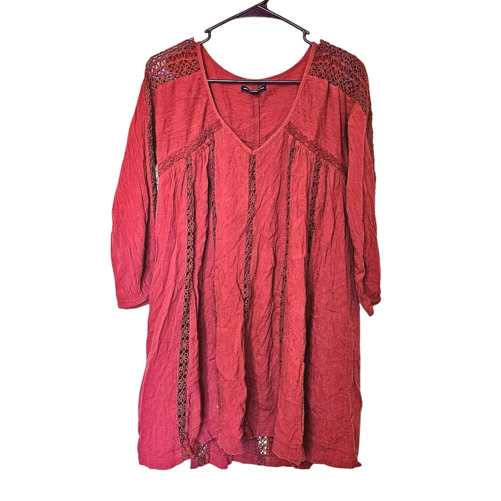 American Eagle Outfitters Size XS Oversized Tunic Blouse Dark Red Boho Chic